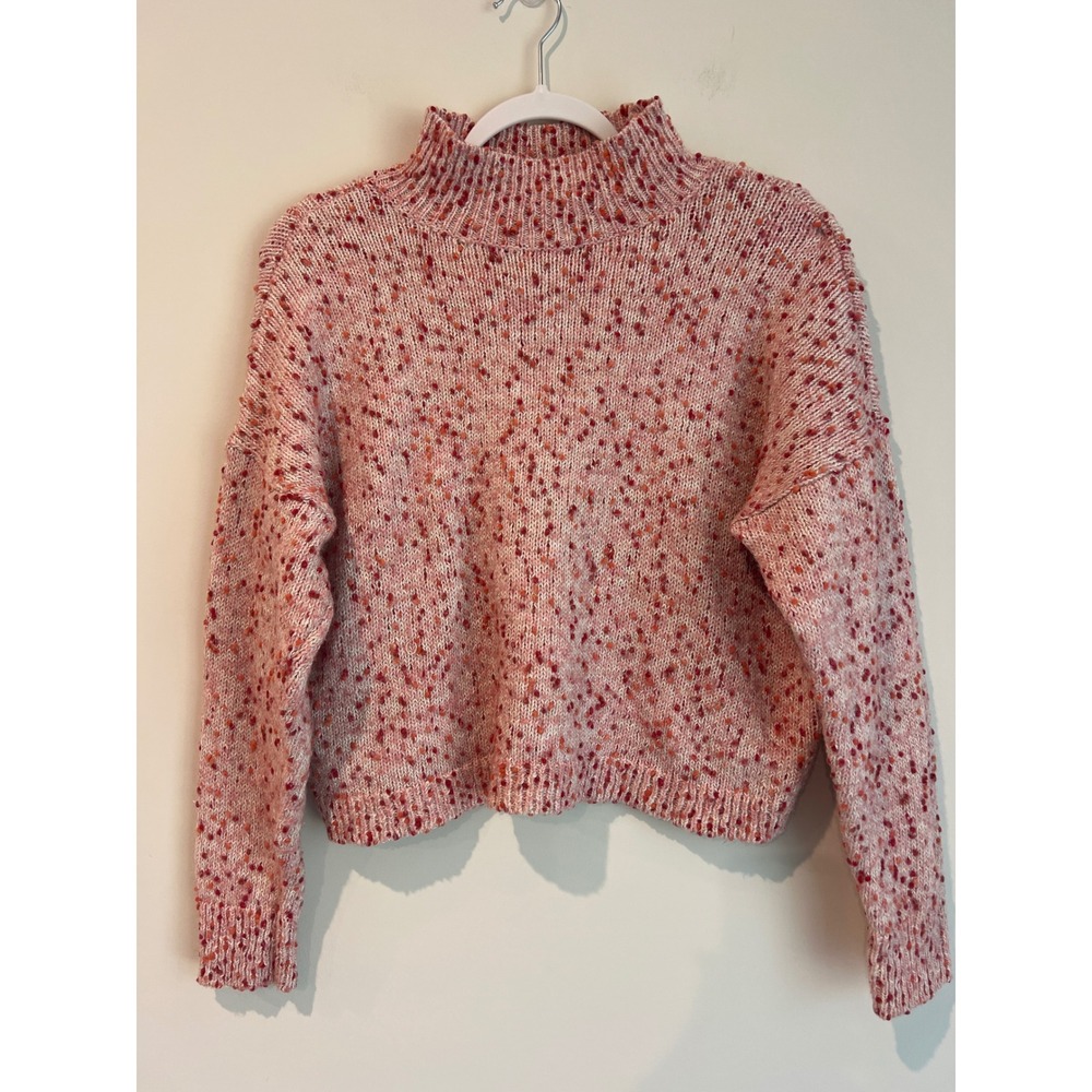 Lauren‎ Conrad Speckled Mock Neck Sweater XL Pink Red Orange Metallic Knit
